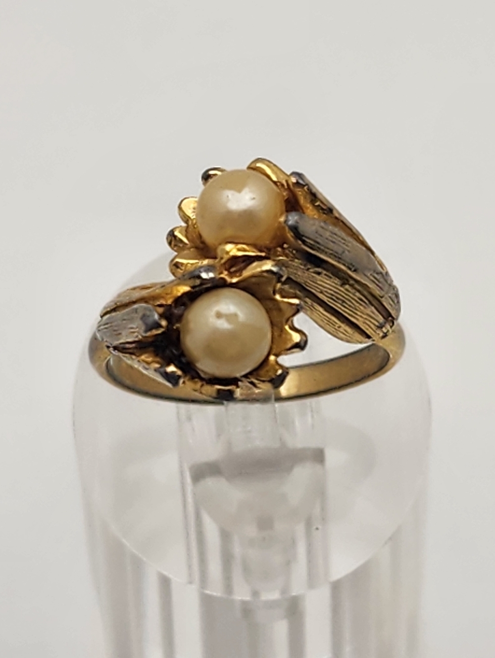 Vintage Vogue Flower & Faux Pearl Adjustable Ring
